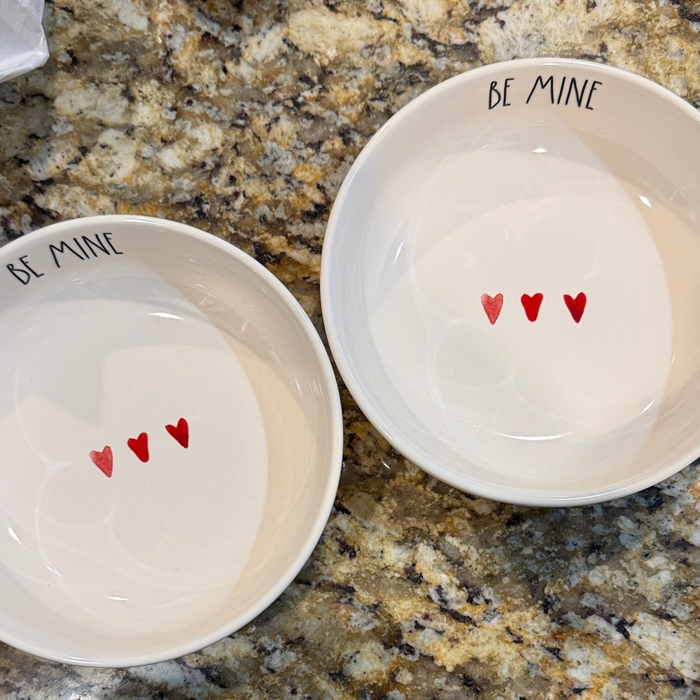 Rae Dunn Be Mine Bowls with Red Hearts
